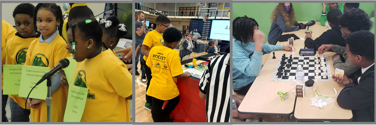 Kids at Spelling, Robotics & Play Chess.